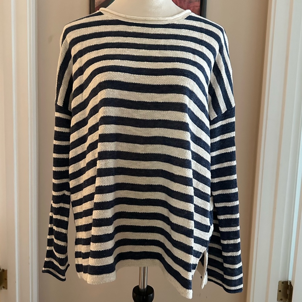 Polo by Ralph Lauren Blue and White Striped Knit Sweater